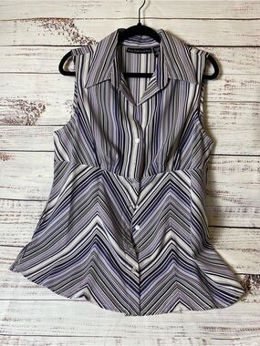 Sleeveless Purple Stripe Button-Down Blouse